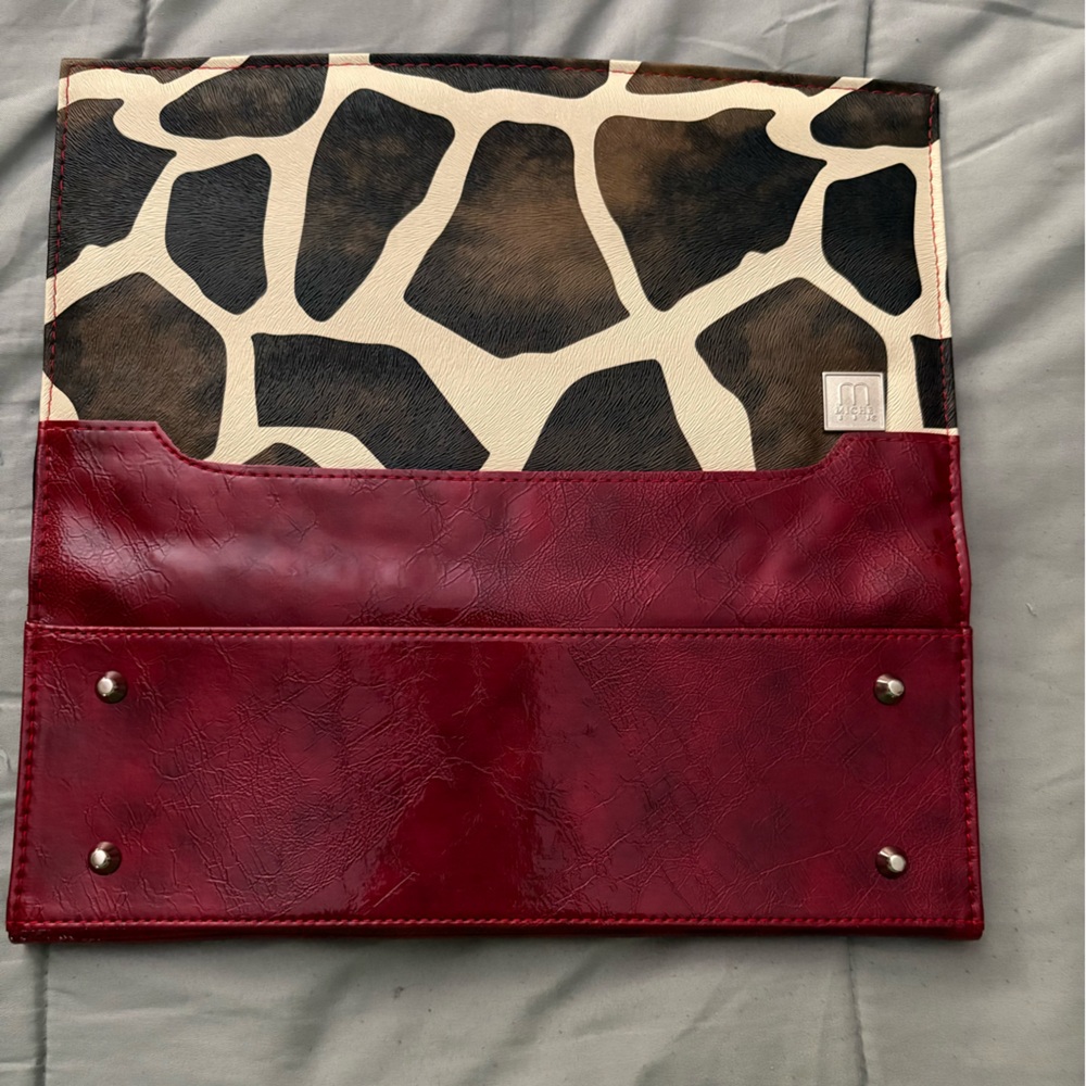 Giraffe Print and Red faux leather classic Miche shell.